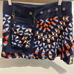Geometric Patterned Blue Skirt